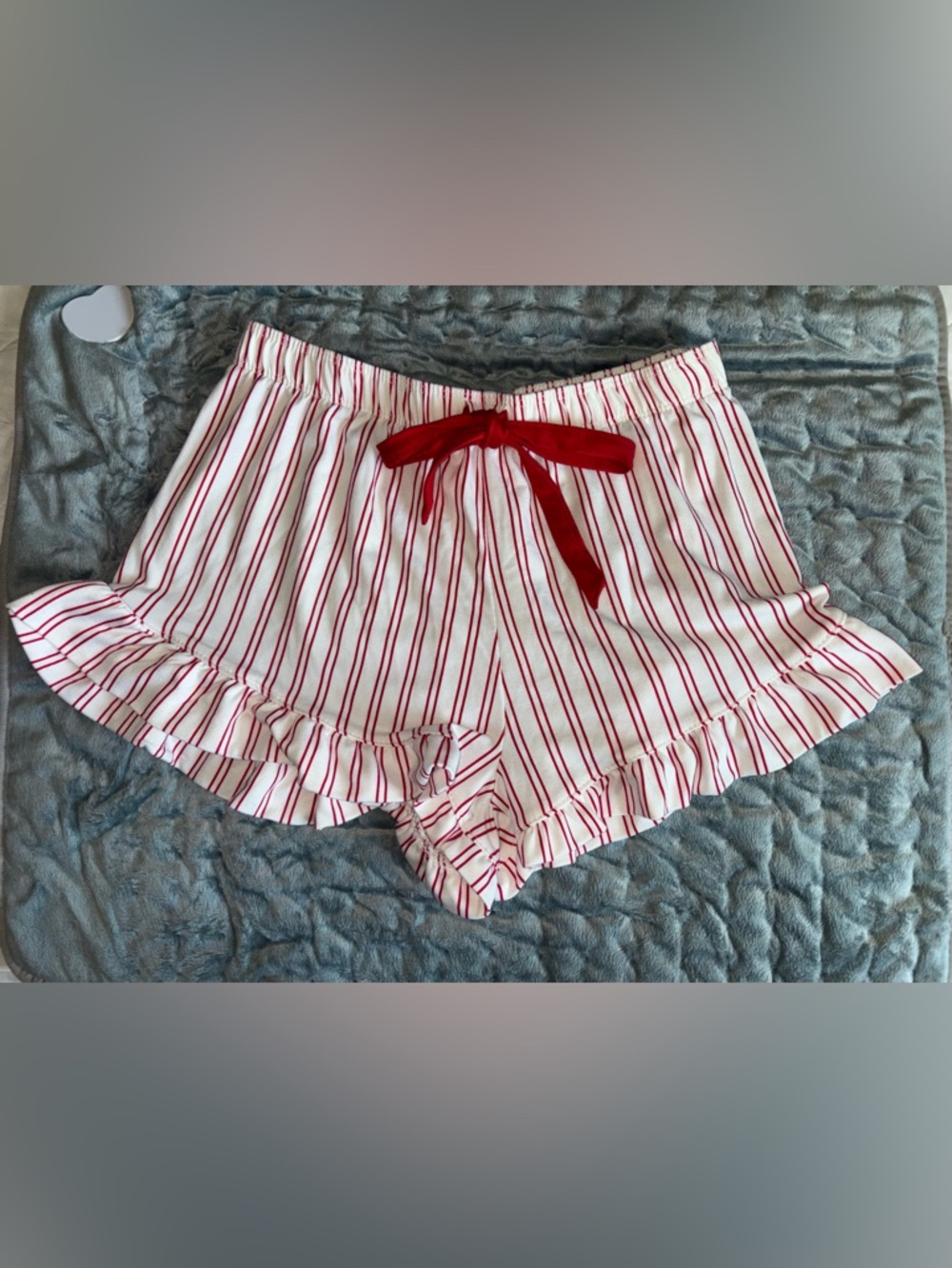 NWOT Striped Ruffle Lounge Shorts with Red Drawstring